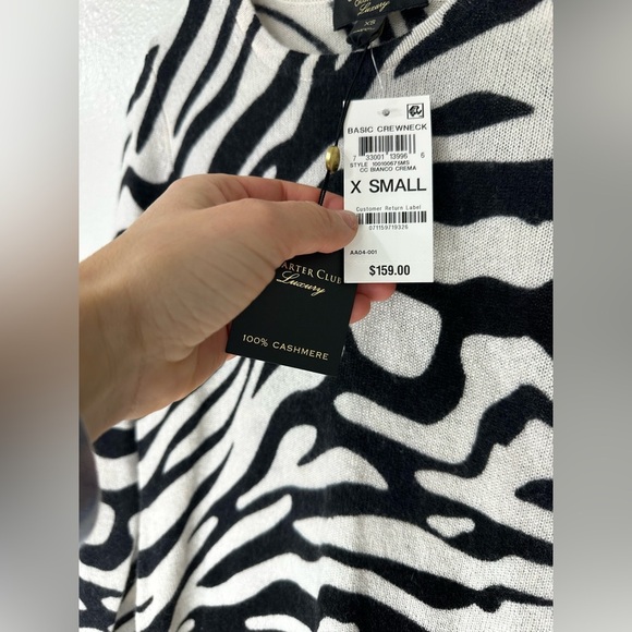 NWT Luxury Cashmere Charter Club Zebra Cashmere Sweater Crew Neck XS-S - Picture 5 of 7